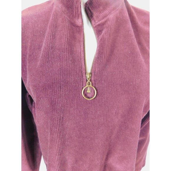 Arizona Jean Co Pullover Womens Medium Burgundy Half Zip Corduroy Rib Ring Pull - Picture 2 of 12